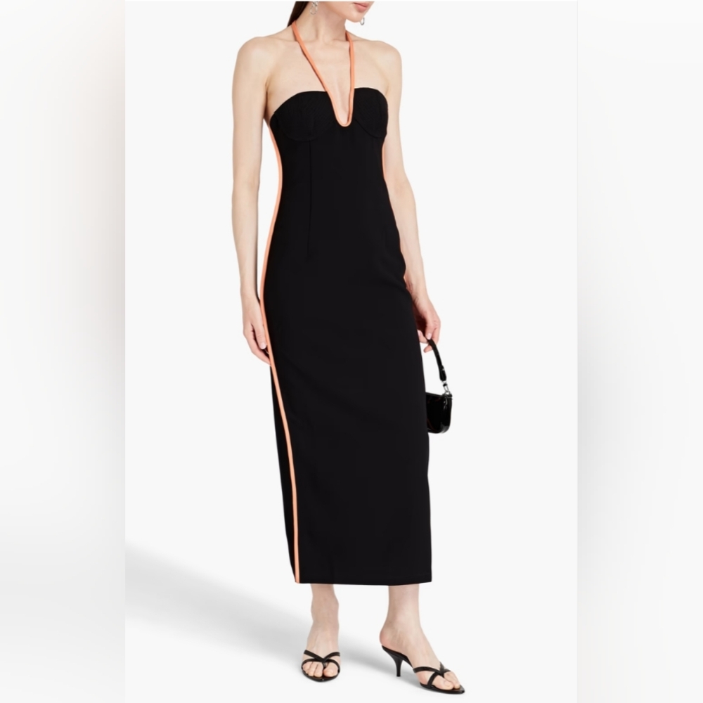 Paris Georgia Black Strapless Dress with Orange Trim‎